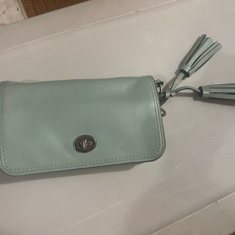 Coach Light Blue Leather Wristlet